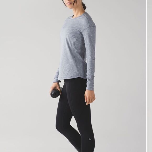 LULULEMON Outrun Long Sleeve Rulu Top Jacquard Artic Ice Gray White 8 Medium - Picture 9 of 13